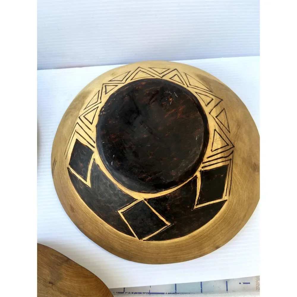 Wood Bowls Hand Carved/Painted/Incised 3 Bowls Each Different Rustic Boho